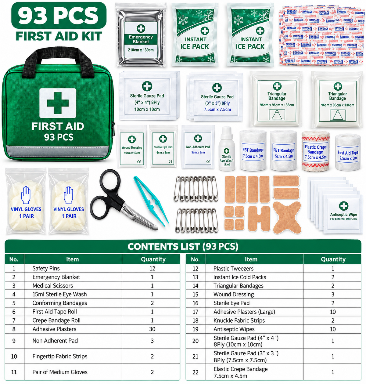 Generise 93pc First Aid Kit - Green