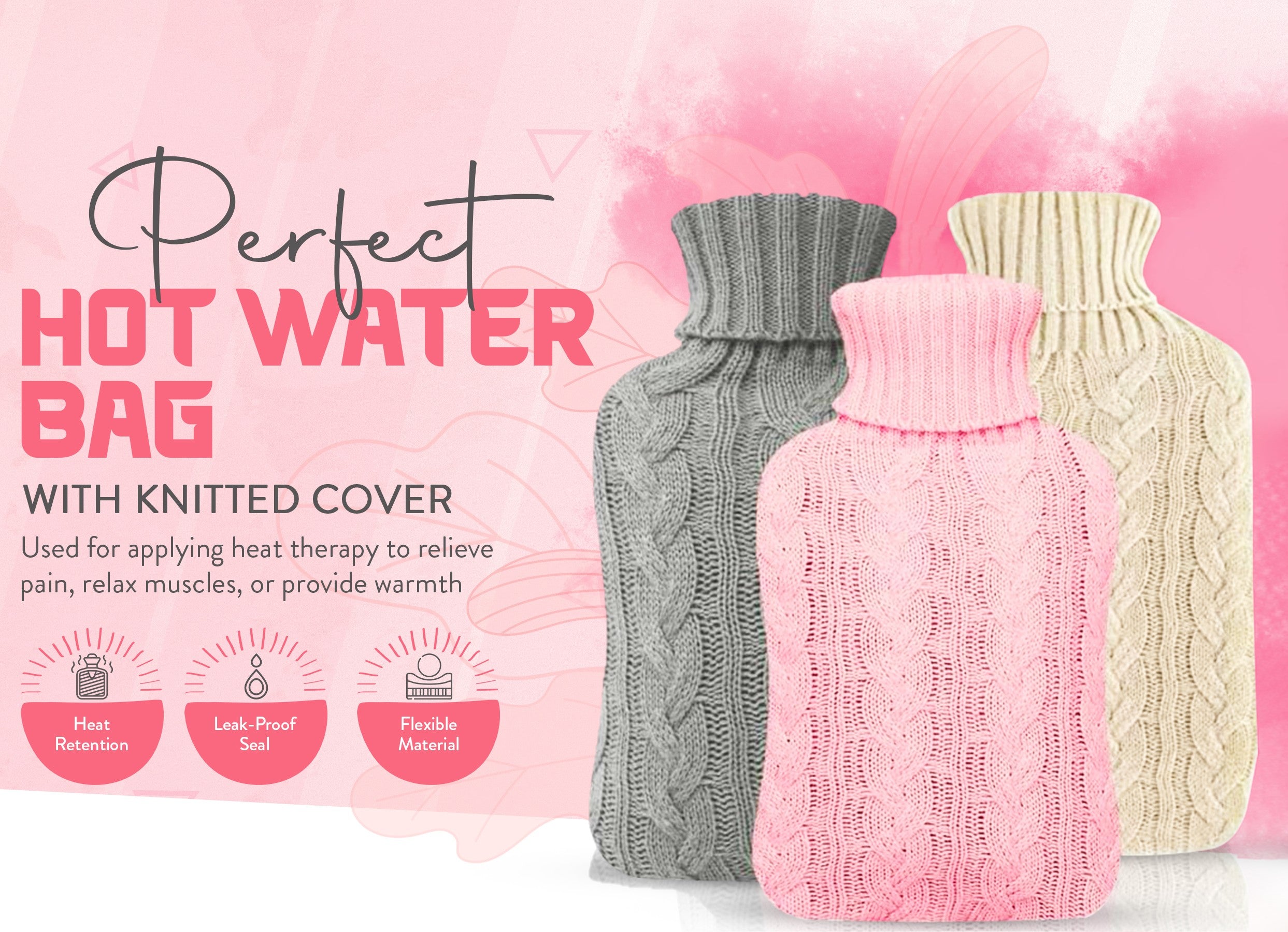 Generise 2-Litre Knitted Hot Water Bottle – Cosy, Stylish & Energy-Saving - RANDOM COLOUR