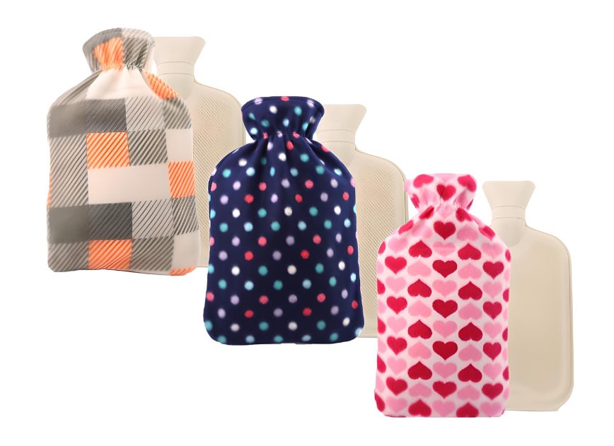 2-Litre Hot Water Bottles with Soft Fleece Cover