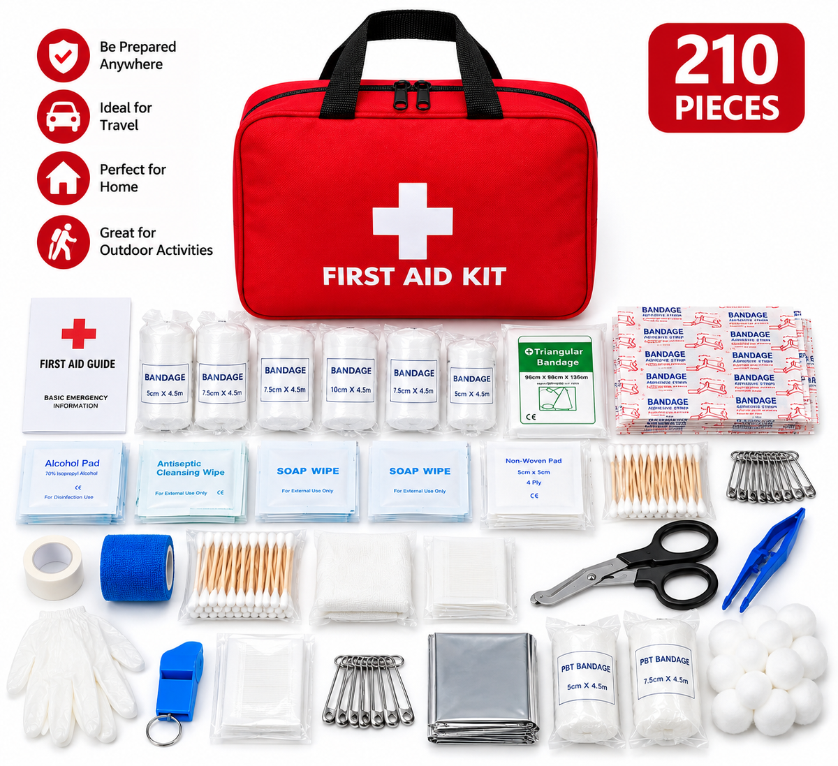 Generise 208pc First Aid Kit - Red