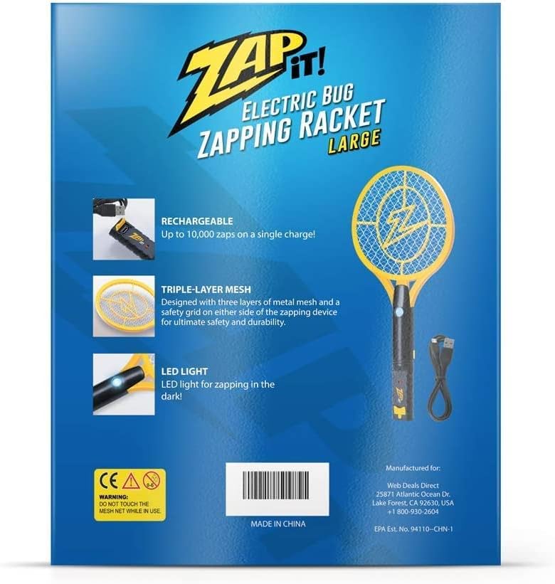 Zap It! Electric Bug Zapping Racket - Large (8.3 INCH DIAMETER: 19 INCH LENGTH)