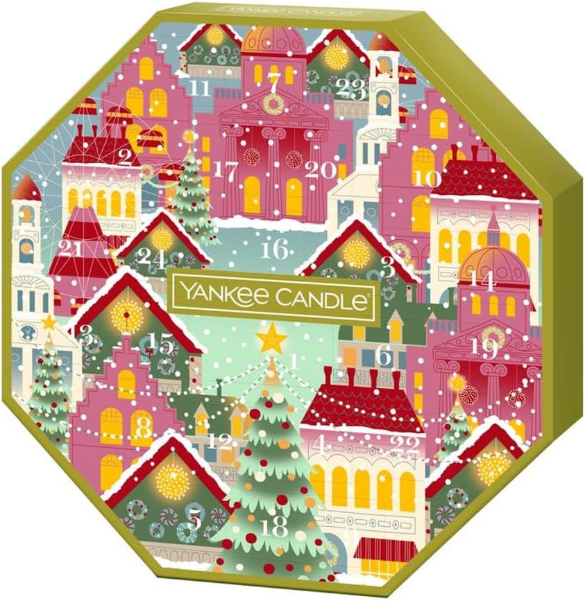 Yankee Candle Advent Calendar Christmas Wreath - 24 Tea Lights, 1 Tea Light Holder, Passport to the Holidays