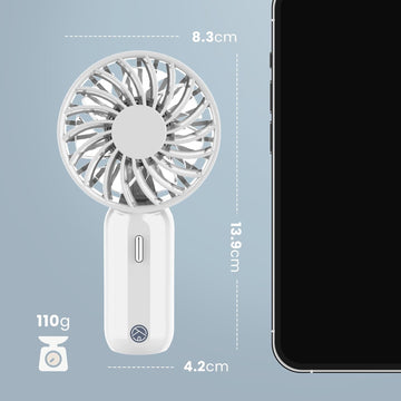 Generise Mini Hand Fan - USB Rechargeable Fan with 800 mAH Battery & 3 Speeds - WHITE