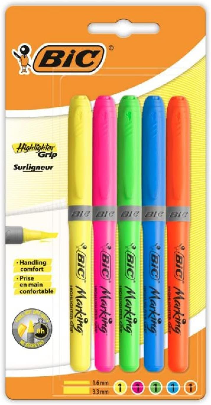 Bic brite liner Grip (1.6 to 3.3 mm) Chisel Tip Highlighter Pen (302551)