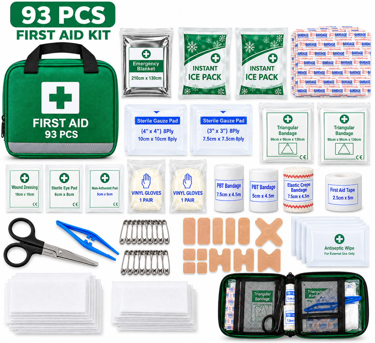Generise 93pc First Aid Kit - Green