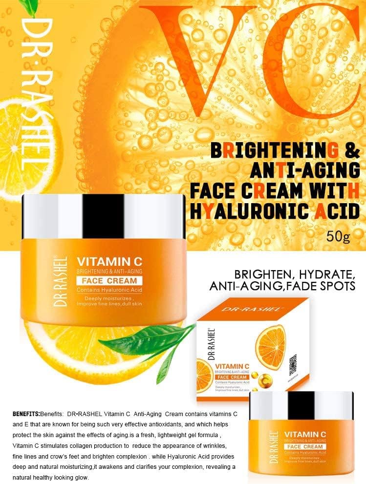 Dr Rashel Vitamin C Brightening & Anti Aging Face Cream with Hyaluronic Acid - 50g Tub