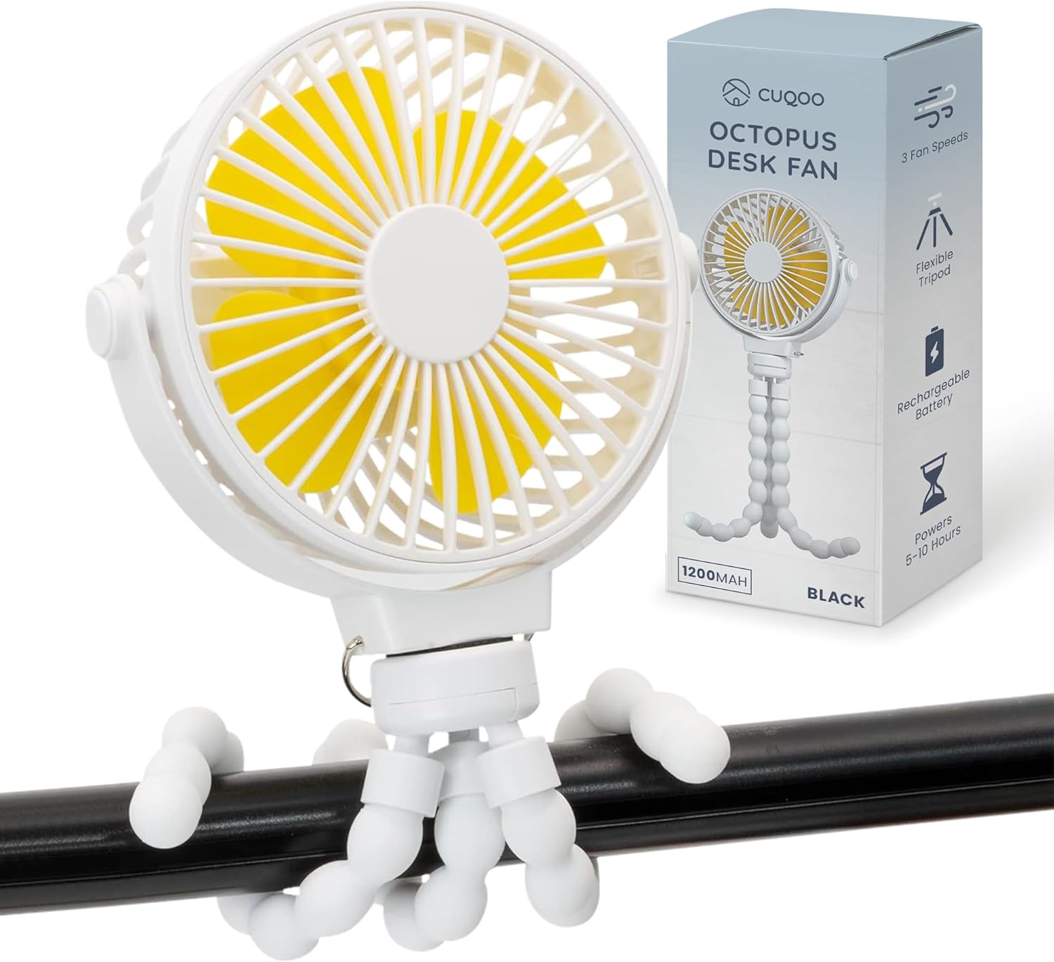 CUQOO Mini Portable Octopus Desk Fan – 4000mAh, White, 3 Speeds