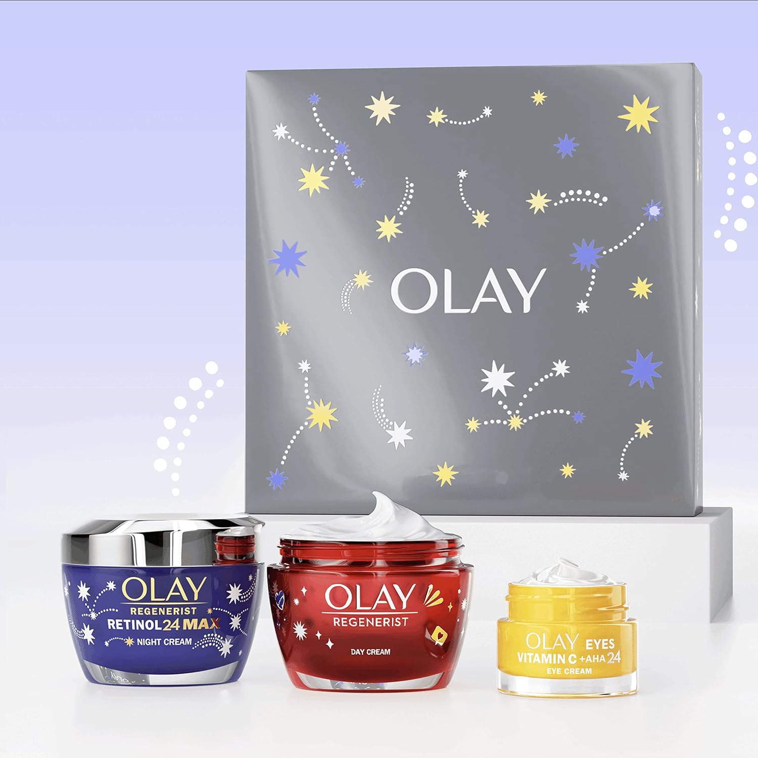 Olay Moisturiser Women's  Skin Care Gift Box: Eye Cream 15ml, Retinol 24 MAX 50ml & Regenerist Face Cream 50ml