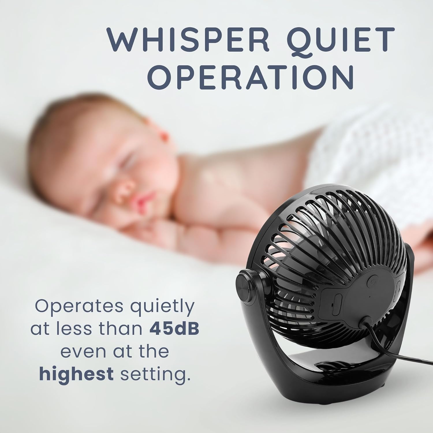 Generise 360° Rotatable USB Desk Fan in Black – Portable, Quiet, 3 Speeds