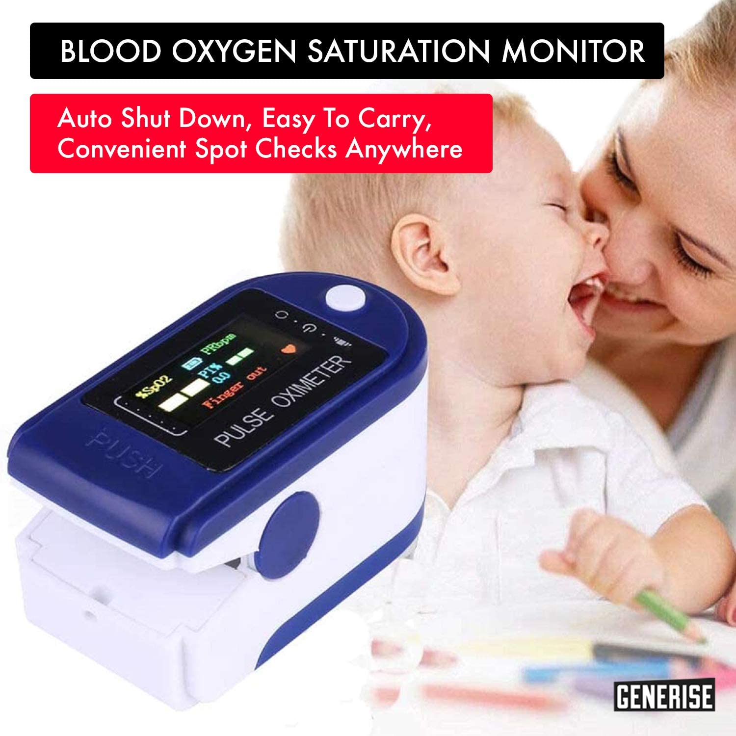 Oxygen Saturation Monitor Kit - Pulse Oximeter for Adults & Children - Blood Oxygen Monitor with Large Clear OLED Display - SPO2 & PR Detection Inc Surgical Masks & Batteries