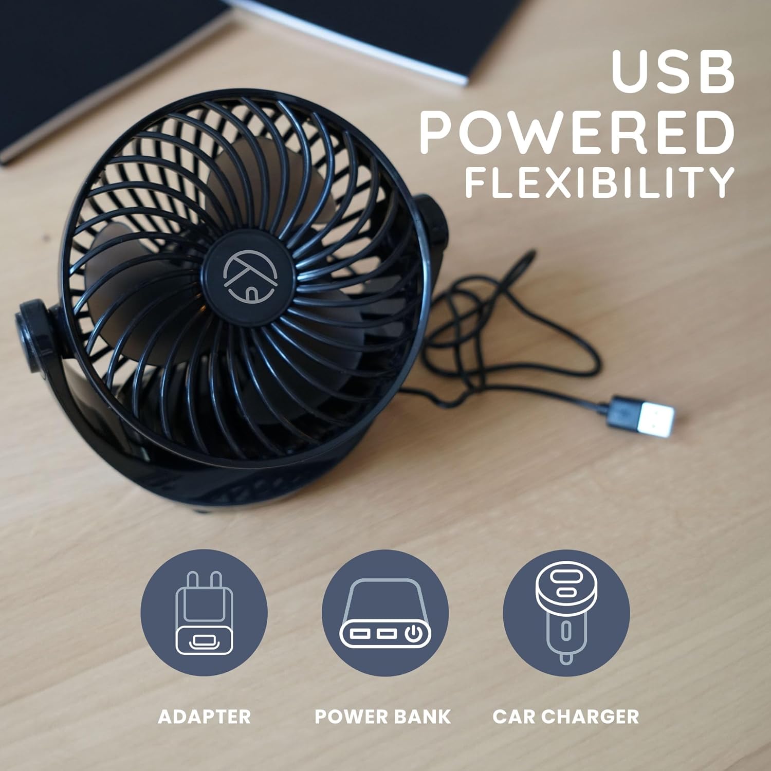 Cuqoo USB Desk Fan – 360° Rotatable USB Powered Portable Small Desktop Fan - Black (AMAZON ASIN B0BW9J89V6)