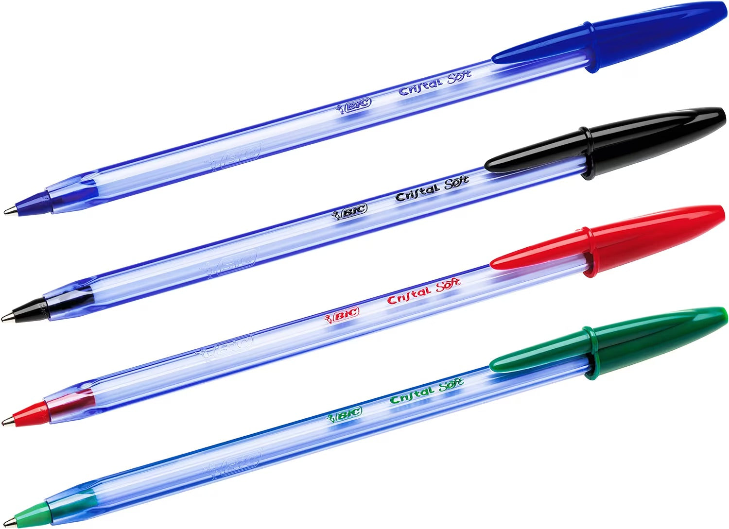 Bic Cristal Soft Ballpoint Pens Medium Tip (1.2 mm) Assorted Colours, Pack of 15 + 5,Black / Blue / Red / Green