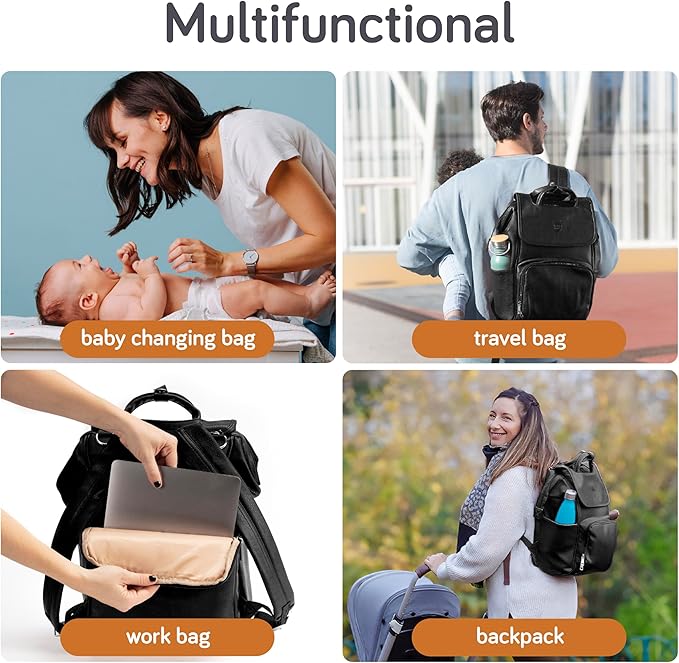 Baby Uma Award Winning Baby Changing Bag Backpack- Black Leather