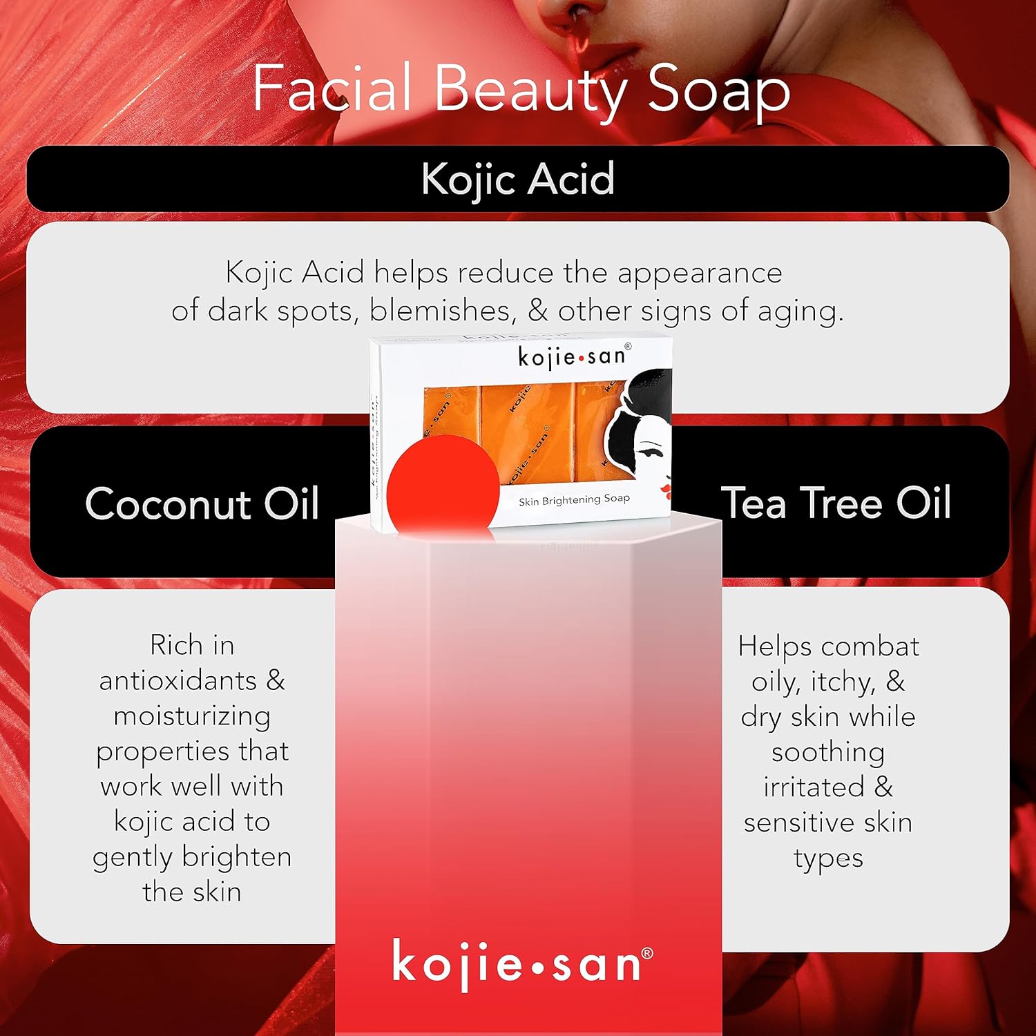 x500 Kojie San Skin Lightening Soap 65g 3 Pack
