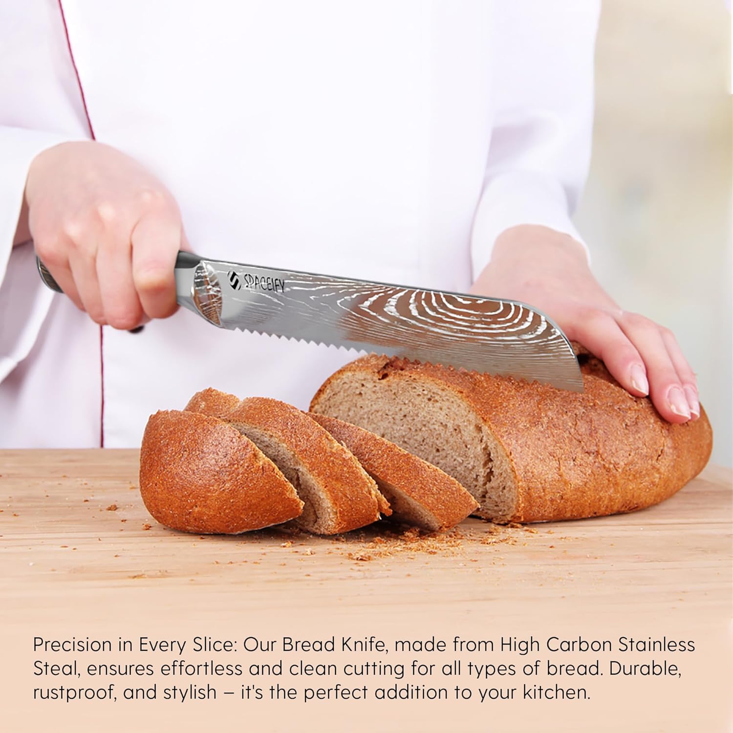 Spaceify 8 inch Serrated Bread Knife, Ultra Sharp High Carbon Stainless Steel with a Knife Protector