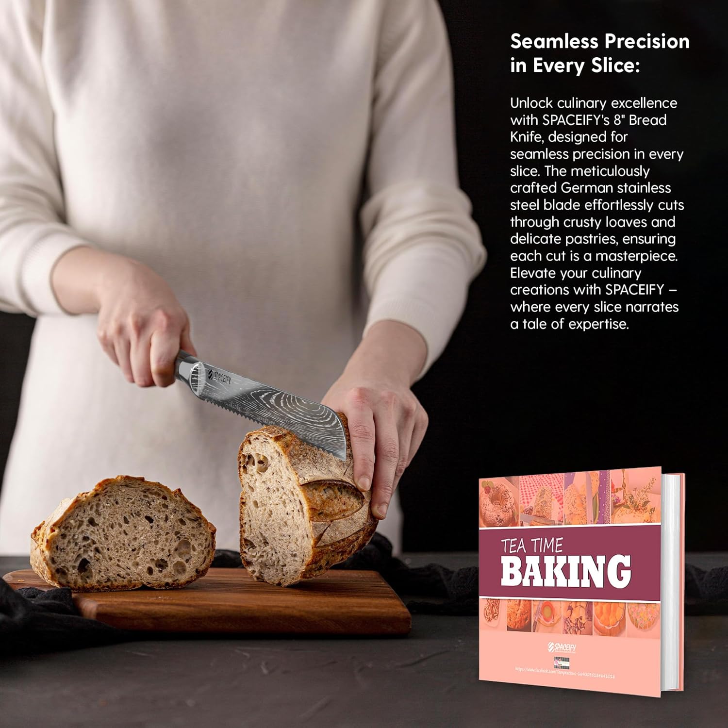 Spaceify 8 inch Serrated Bread Knife, Ultra Sharp High Carbon Stainless Steel with a Knife Protector