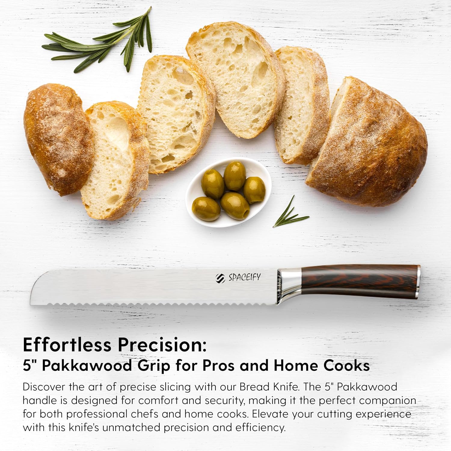 Spaceify 8 inch Serrated Bread Knife, Ultra Sharp High Carbon Stainless Steel with a Knife Protector