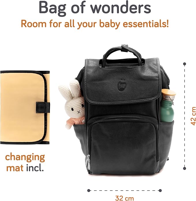 Baby Uma Award Winning Baby Changing Bag Backpack- Black Leather