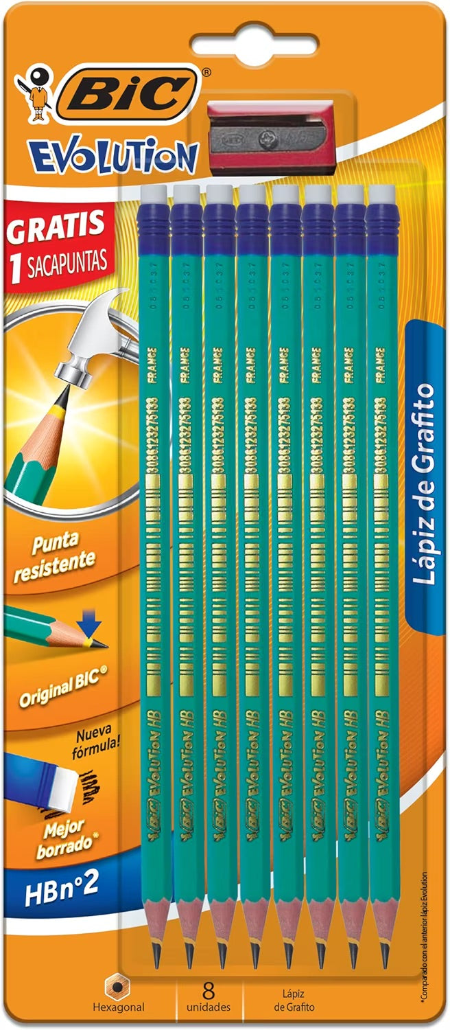 BIC Evolution Original, Erasable HB Graphite Pencils with Eraser - Pack of 8