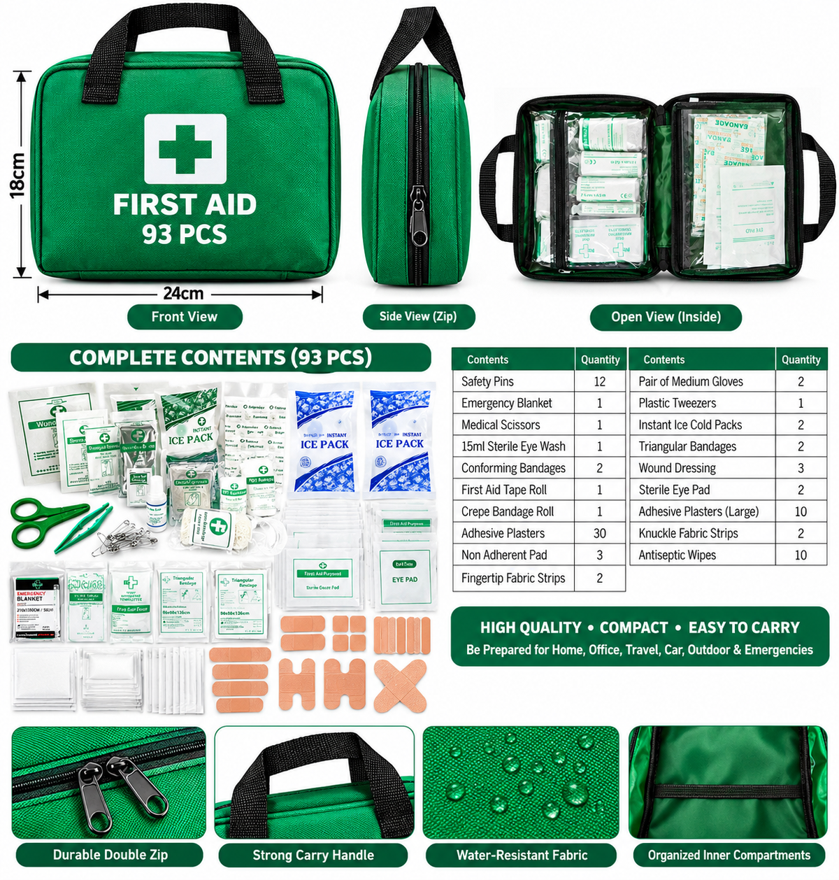 Generise 93pc First Aid Kit - Green