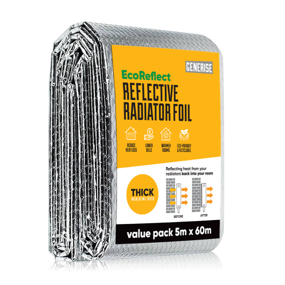 Generise Eco Reflective Radiator Foil – 5m x 60cm, Energy-Saving with 36 Adhesive Stickers