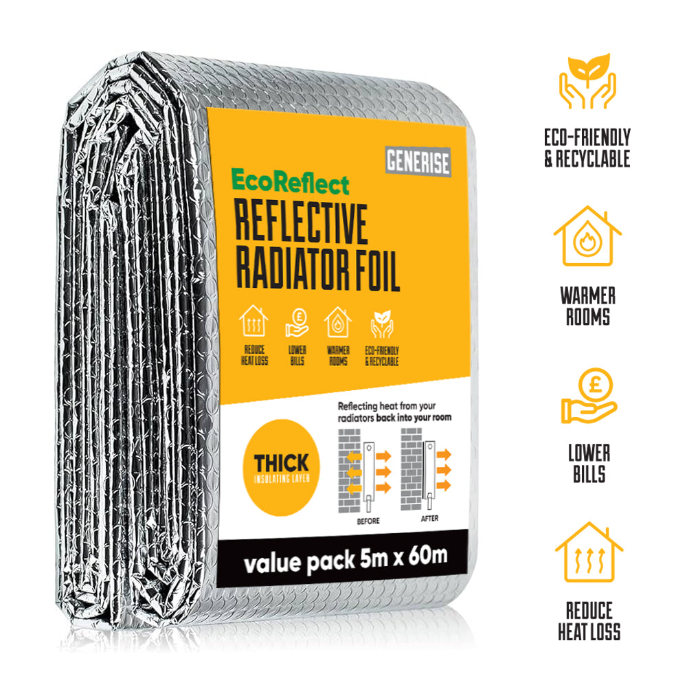 Generise Eco Reflective Radiator Foil – 5m x 60cm, Energy-Saving with 36 Adhesive Stickers