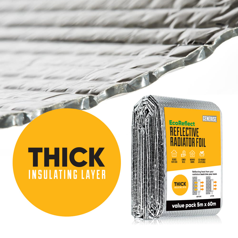 Generise Eco Reflective Radiator Foil – 5m x 60cm, Energy-Saving with 36 Adhesive Stickers