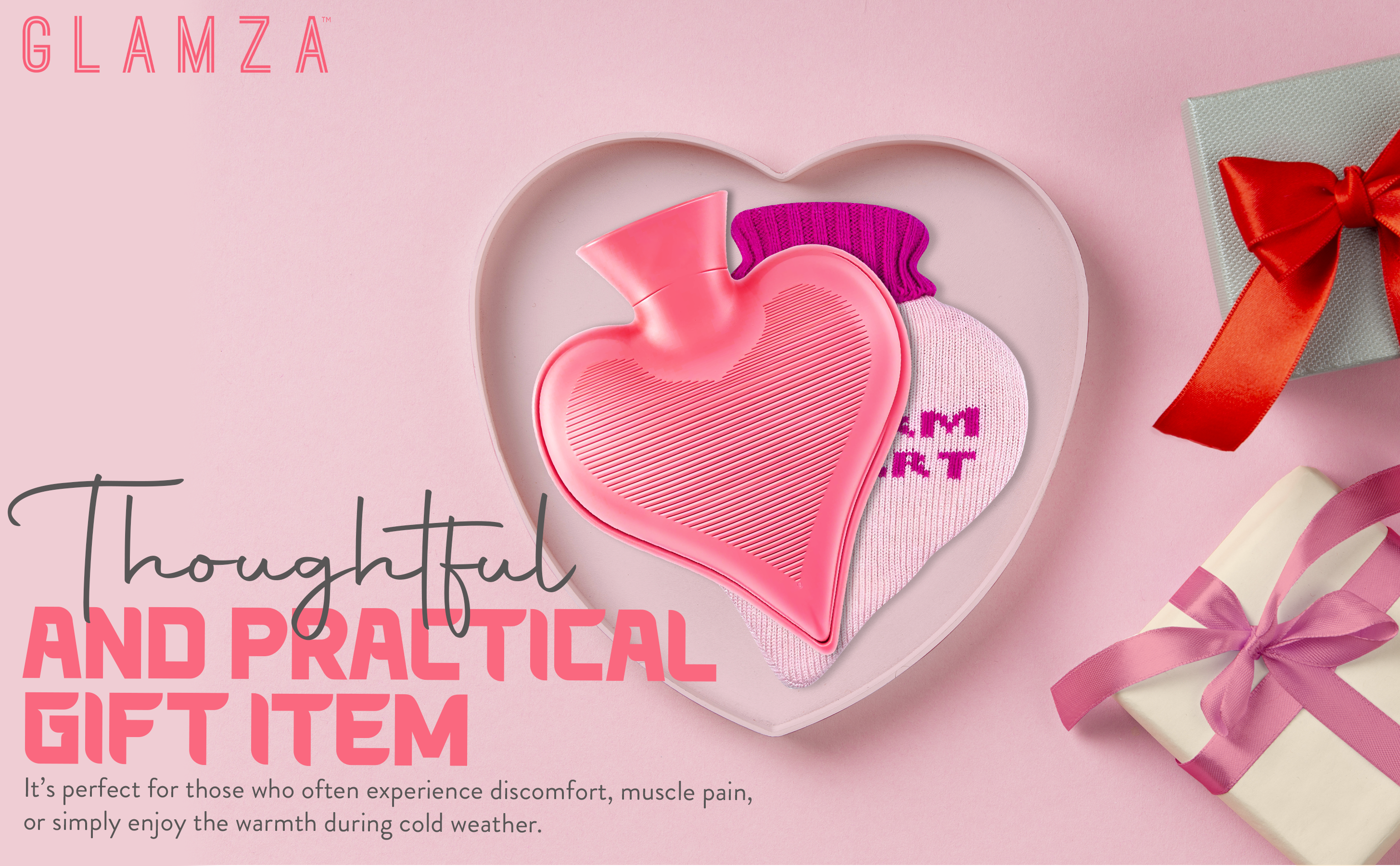 Generise 1L Heart-Shaped Hot Water Bottles with Plush Cover – Perfect Gift for Mum