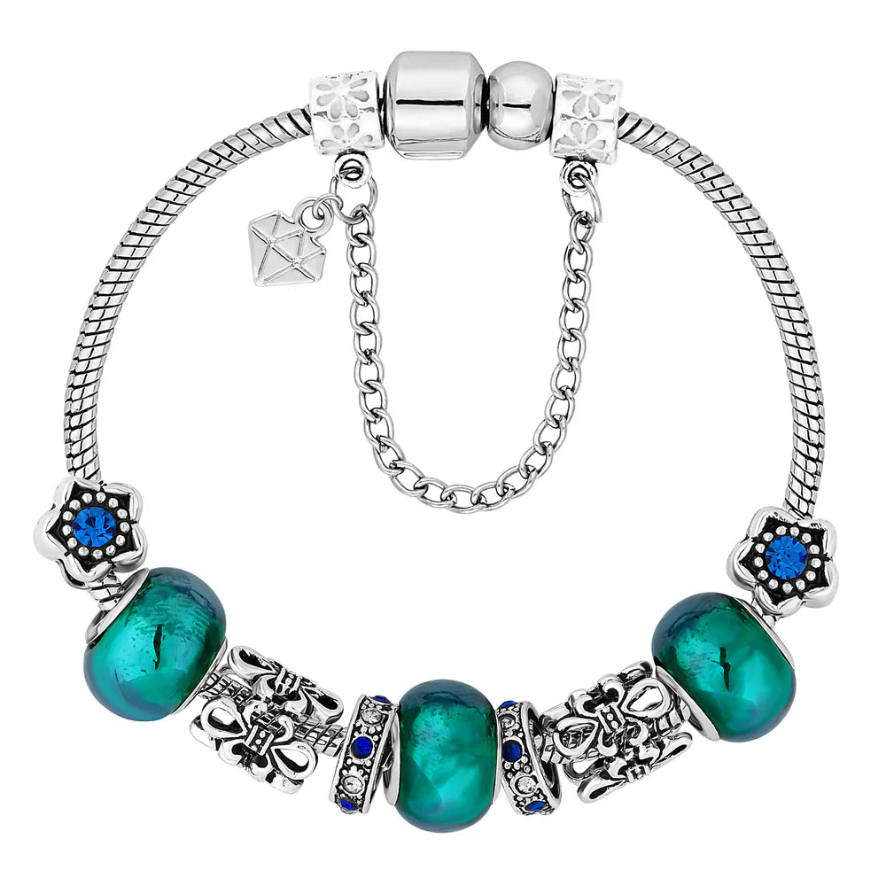 Diamond Style London - Charm Bracelet with Blue Charms (Item code: Charmbrablue)
