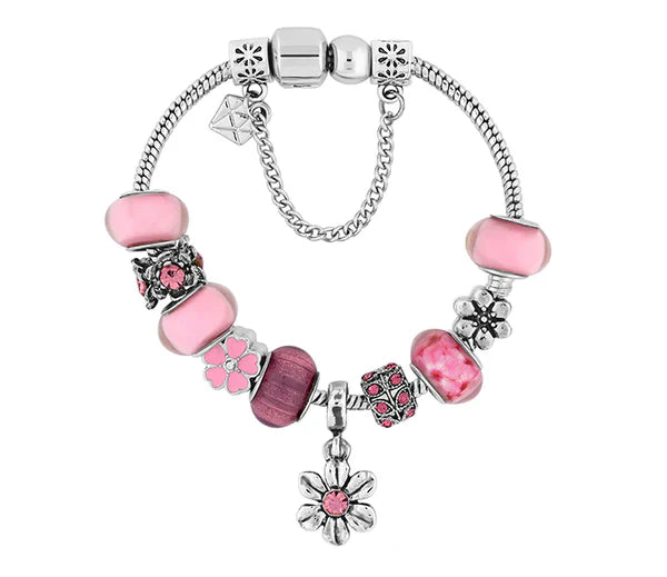 Diamond Style London - Charm Bracelet with Light Pink Charms (Item code: Charmbralpink)