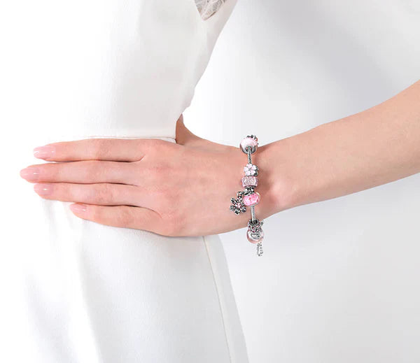 Diamond Style London - Charm Bracelet with Light Pink Charms (Item code: Charmbralpink)