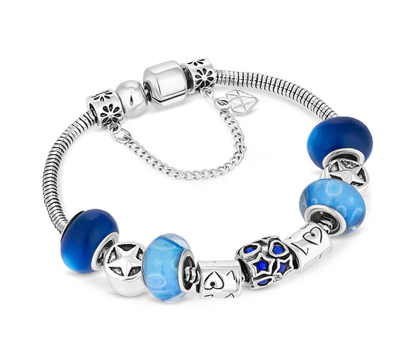 Diamond Style London - Charm Bracelet with Royal Blue and Star Beads (Item code: Charmbraroyalstar)