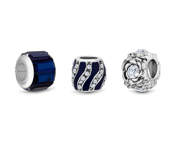 Diamond Style London - Charm Bracelet with Royal Blue Charms on Solid Ban (Item code: Charmbrasroyal)