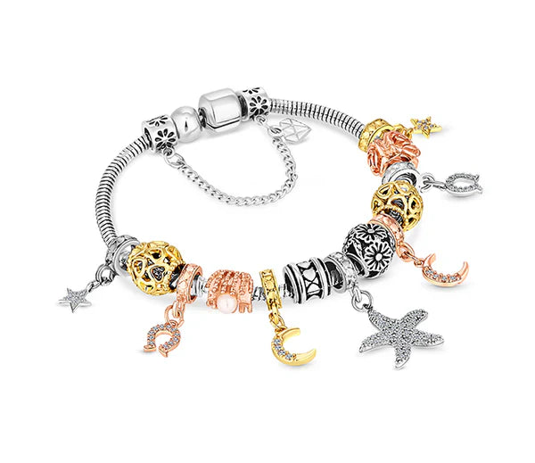 Diamond Style London - Charm Bracelet star in rhodium plating (Item code: Charmbrastar)