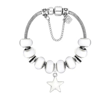 Diamond Style London - Charm Bracelet with White Beads (Item code: Charmbrawhite)