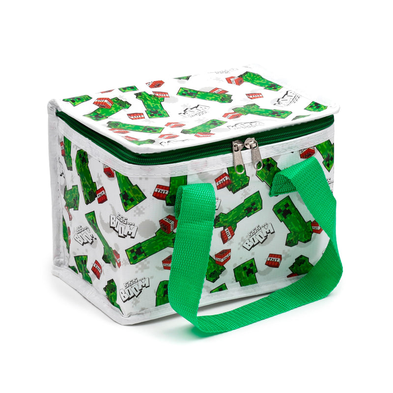 Puckator RPET Cool Bag Lunch Bag Minecraft Creeper & TNT - Made from Recycled Plastic Bottle - Insulated Lunch Bag for Women Men Children - Lunch Box Bag for Work & School - Beach Picnic Accessories