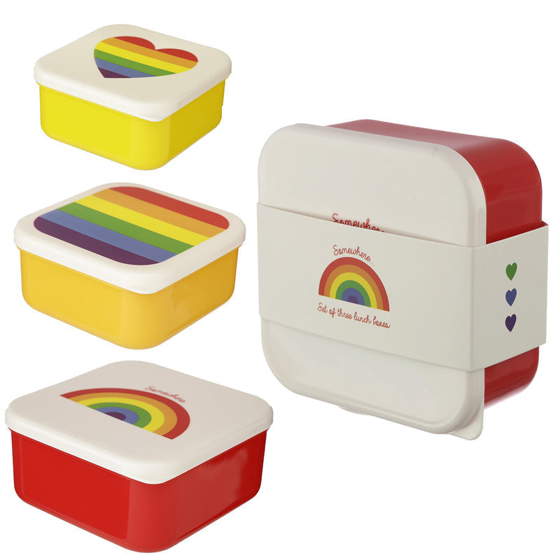 Puckator Somewhere Rainbow Reusable Lidded Snack Pot Lunch Box Set of 3, BPA Free PVC, Work School Travel Home, Large 5.5x11.5x11.5cm Medium 4.5x10x19cm Small 4x8.5x8.5cm