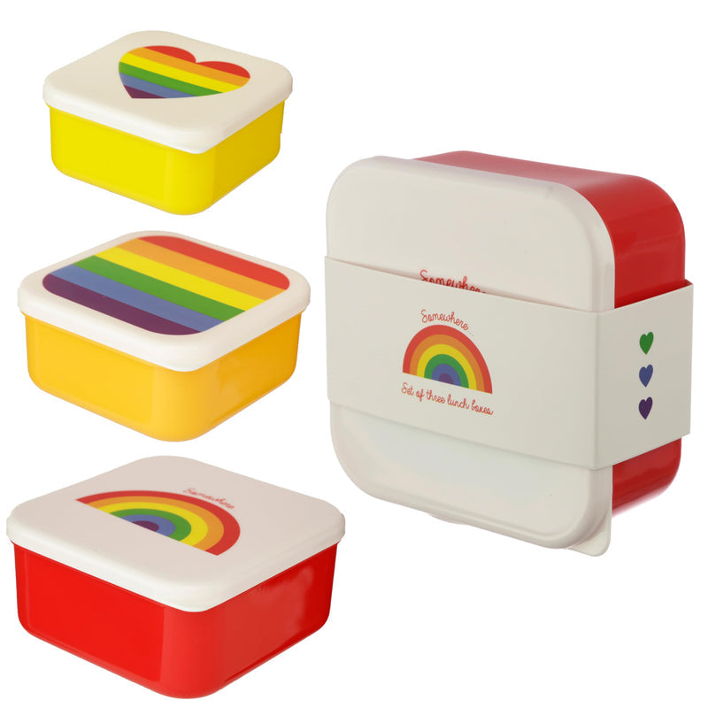 Puckator Somewhere Rainbow Reusable Lidded Snack Pot Lunch Box Set of 3, BPA Free PVC, Work School Travel Home, Large 5.5x11.5x11.5cm Medium 4.5x10x19cm Small 4x8.5x8.5cm
