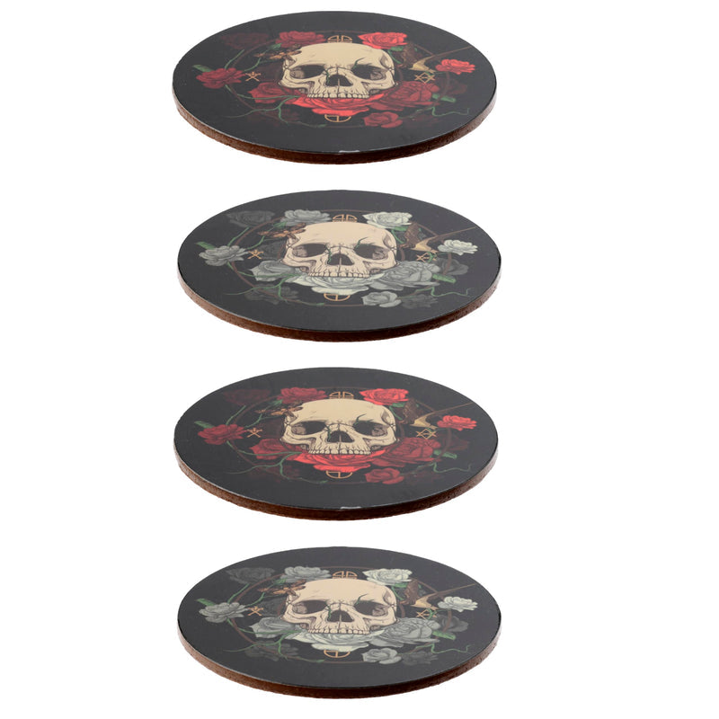 Puckator Skulls and Roses Set of 4 Cork Coasters - Table Pub Drink Coasters Tiles Placemats - Bar Accessories For Home - Desk Coaster Tile Slate - Dining Table Decor Drinks Mats Man Cave Accessories