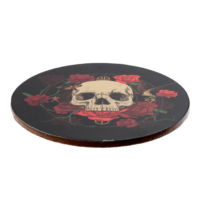 Puckator Skulls and Roses Set of 4 Cork Coasters - Table Pub Drink Coasters Tiles Placemats - Bar Accessories For Home - Desk Coaster Tile Slate - Dining Table Decor Drinks Mats Man Cave Accessories