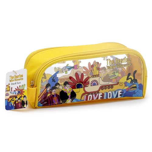 Puckator The Beatles Yellow Submarine Clear Window Pencil Case - School Equipment Stuff - Pencil Cases - Large Capacity Preppy Pencil Case - Zipper Pouch - Office Essentials - Pencils Case Cute