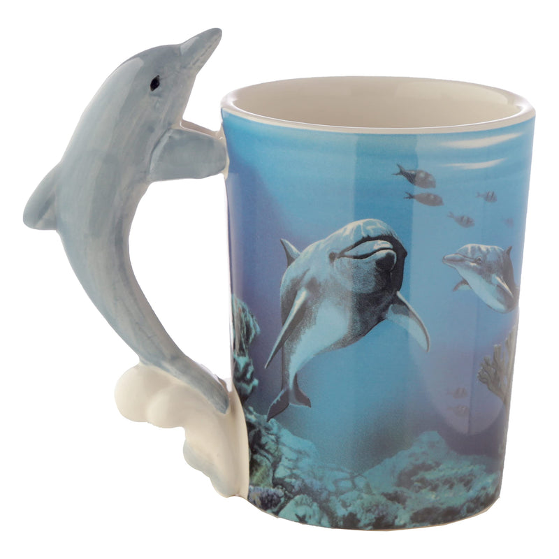 Puckator Dolphin Underwater Decal Ceramic Shaped Handle Tea Coffee Mug - Funny Home Accessories Cute Gifts for Girlfriend Large Mugs for Men Women Hot Drinks Cups Presents Secret Santa Gift