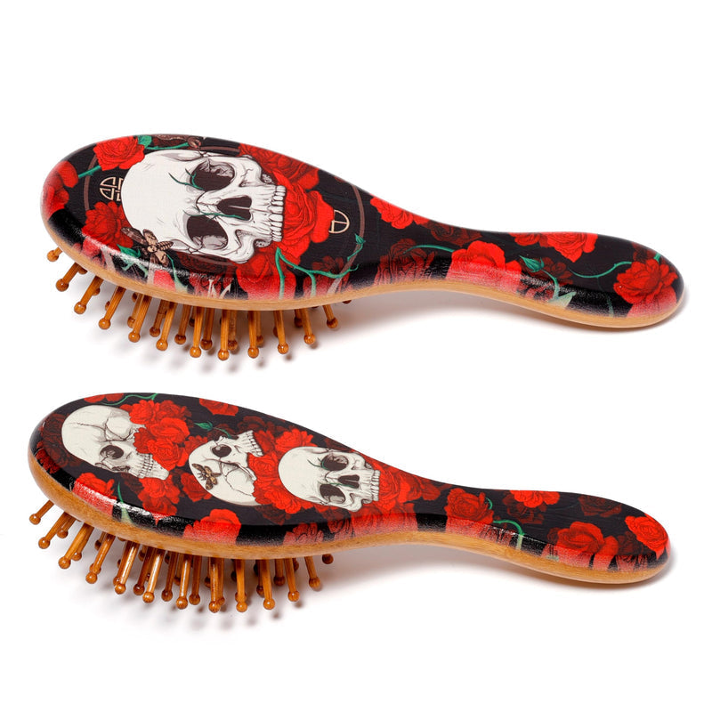Puckator Skulls and Roses 100% Bamboo Hair Brush - Hair Care Beauty Hairbrush - Detangler Edge Brush For Kids Ladies Wavy Thick Hair Styling Products Haircare - Hedgehog Brush