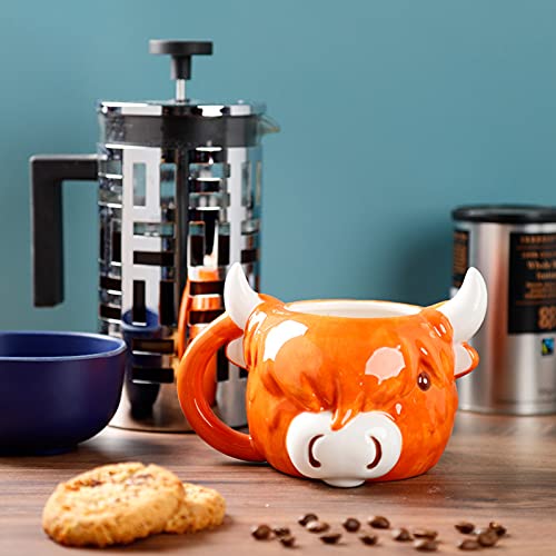 Puckator Highland Coo Cow Head Ceramic Shaped Tea Coffee Mug - Funny Home Accessories - Cute Gifts for Girlfriend - Large Mugs for Men Women Hot Drinks Cute Cups Presents Secret Santa Gift Cup Set