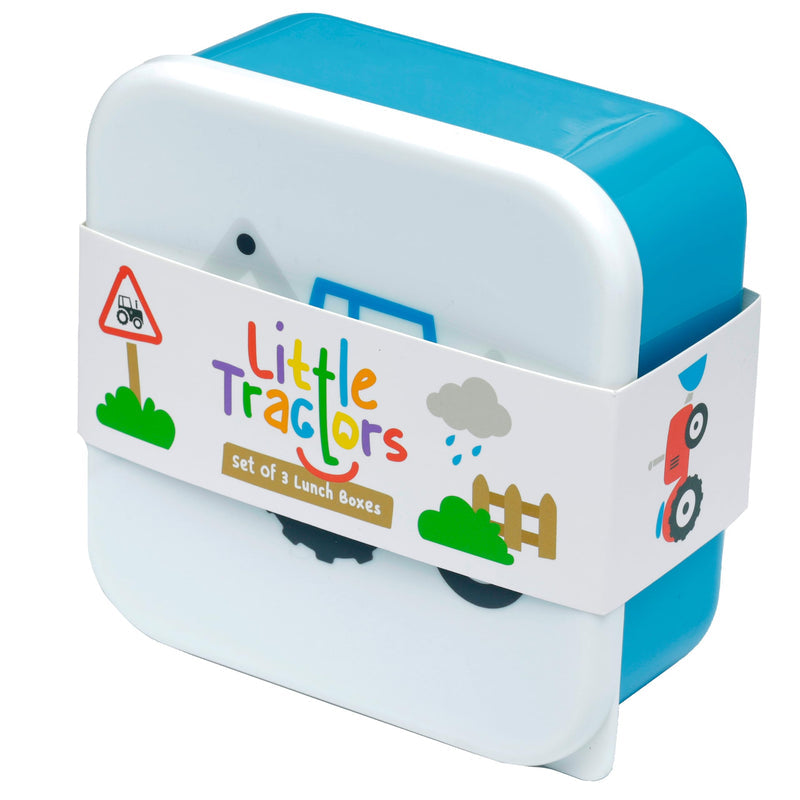 Puckator Little Tractors Set of 3 Lunch Box Snack Pots M/L/XL - Lunchbox with Multi Compartments - Small Food Containers - for Adults and Kids - Girls Boys Lunchbox - Snack Storage