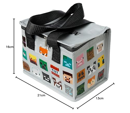 Puckator Cool Lunch Bag With Minecraft Faces Design Made Out Of Recycled Plastic Bottles - Insulated Lunch Bag for Women Men Children - Lunch Box Bag For Work & School - Beach Picnic Accessories