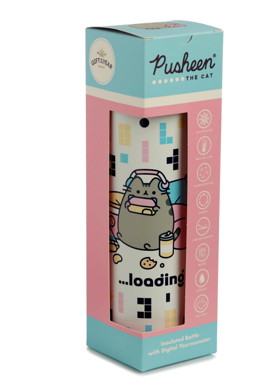 Puckator Pusheen - Stainless Steel Water Bottle with Led Temperature Display - Cold for 24h and Hot for 6h - Metal Water Bottles with Cat Gaming - Modern Thermos Flask - Bpa Free - 450 ml