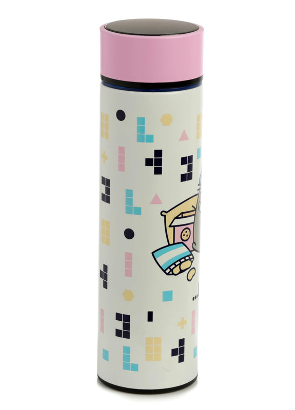 Puckator Pusheen - Stainless Steel Water Bottle with Led Temperature Display - Cold for 24h and Hot for 6h - Metal Water Bottles with Cat Gaming - Modern Thermos Flask - Bpa Free - 450 ml