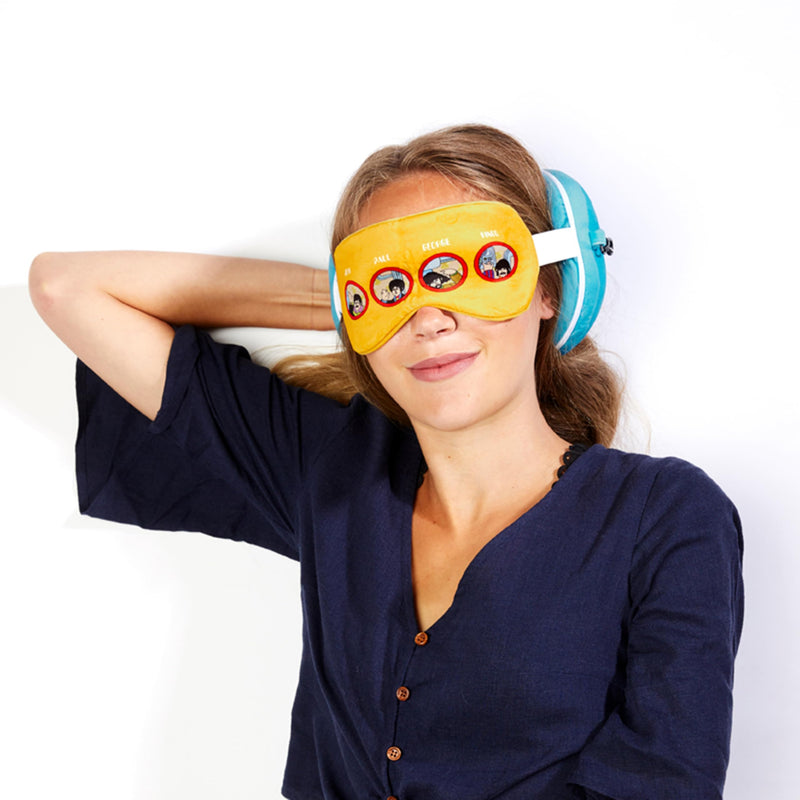 Puckator Relaxeazzz The Beatles Yellow Submarine Round Plush Travel Pillow & Eye Mask - Sleep Eye Mask Masks - Kids Travel Accessories For Sleeping Airplane - Flight Plane Neck Pillow Pillows