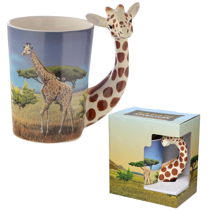 Puckator Giraffe Savannah Decal Ceramic Shaped Handle Tea Coffee Mug - Funny Home Accessories - Cute Gifts for Girlfriend - Large Mugs for Men Women Hot Drinks - Cute Cups Presents Secret Santa Gift